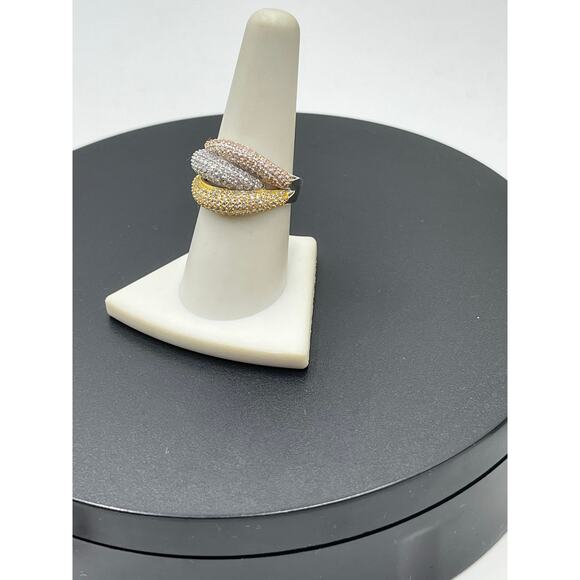 YGI 925 CN Tri-tone Sparkling Micro Pave CZ Overpass Iced Chunky Ring Sz 8.5 - Picture 3 of 9